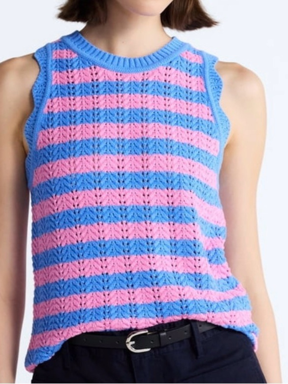 Striped Knit Sleeveless Tank Top in Blue and Pink